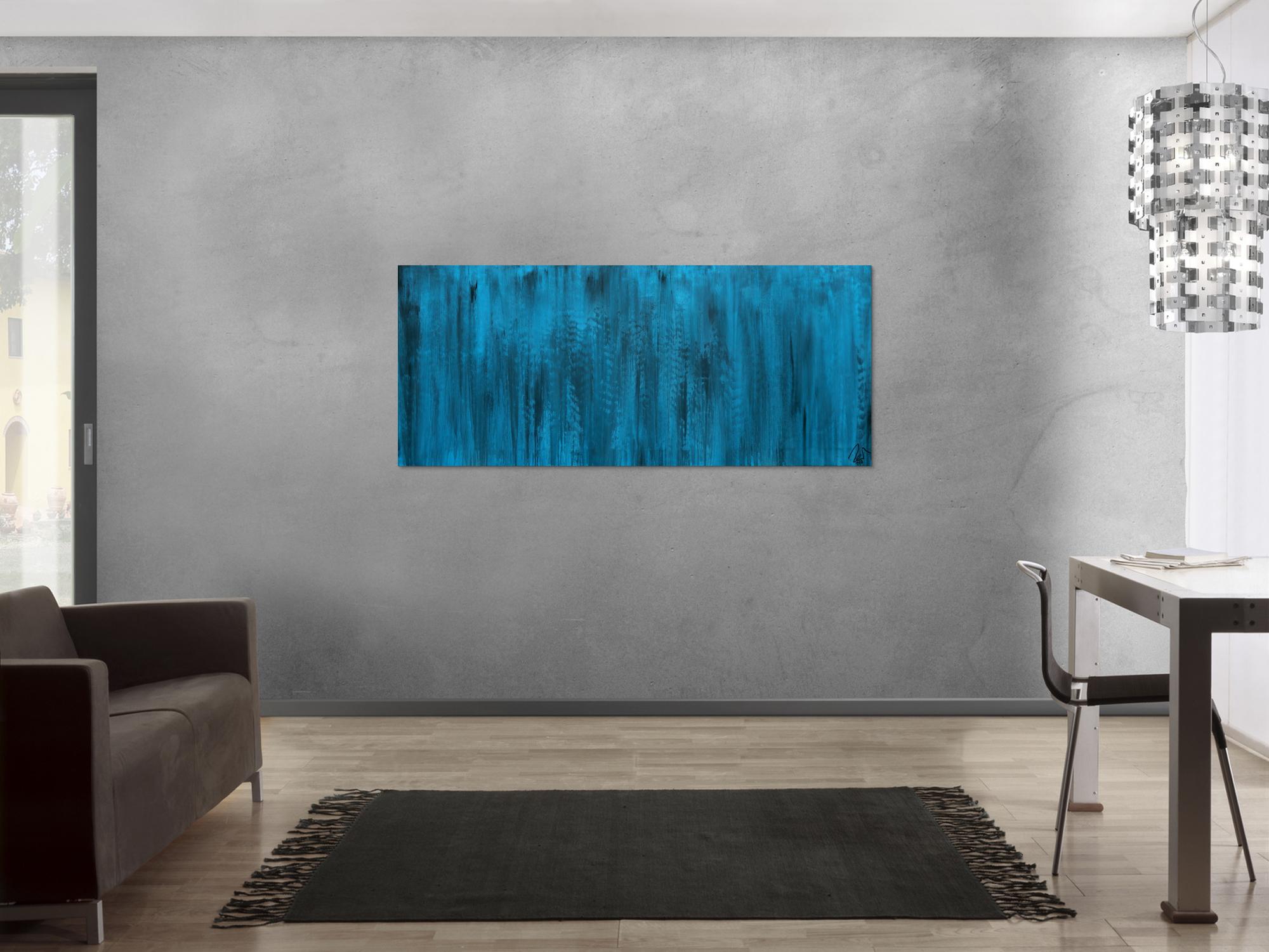 Abstraktes Acrylbild türkis schwarz modern zeitgenössisch handgemaltes Bild