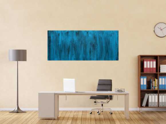 Abstraktes Acrylbild türkis schwarz modern zeitgenössisch handgemaltes Bild