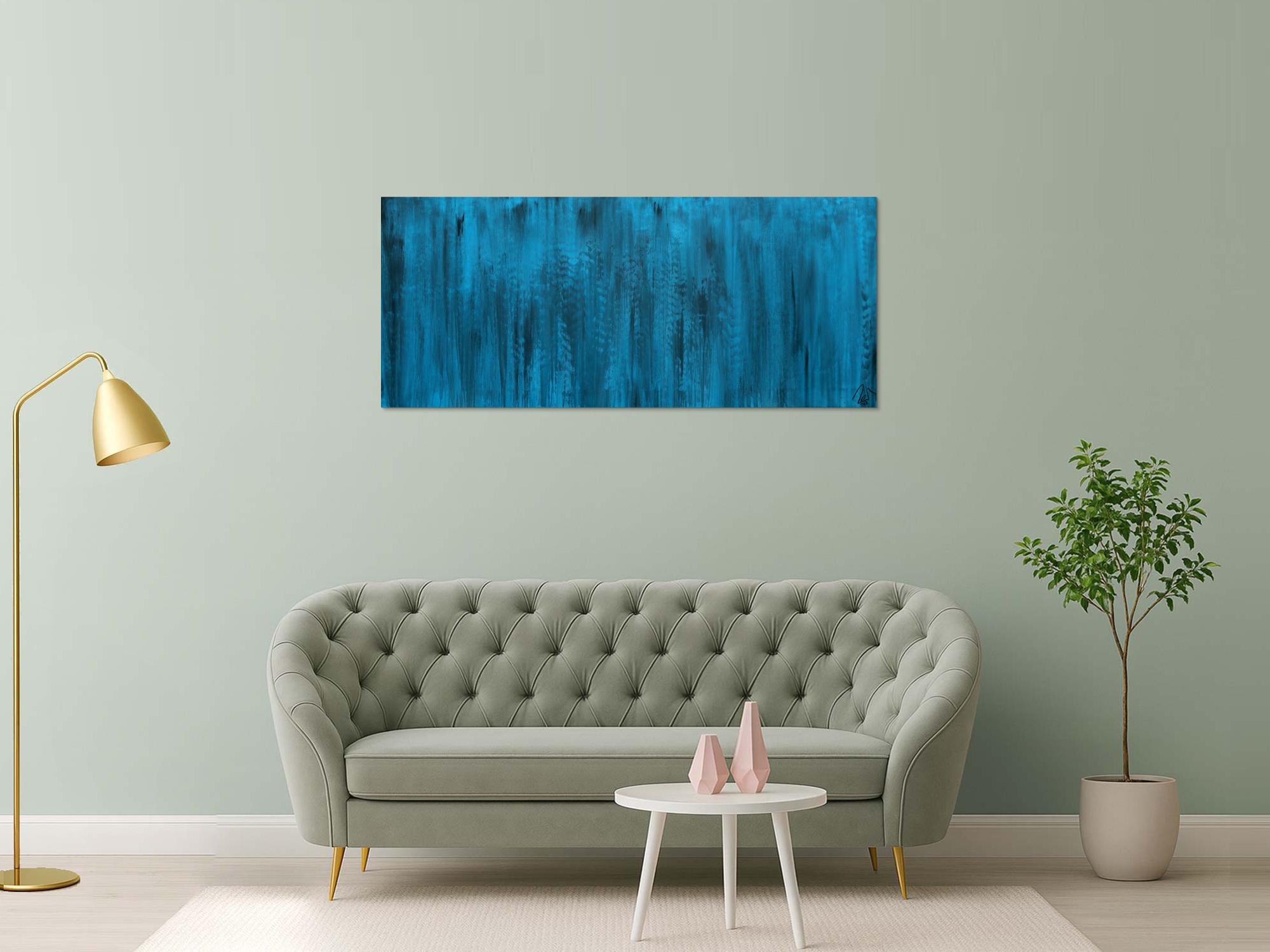 Abstraktes Acrylbild türkis schwarz modern zeitgenössisch handgemaltes Bild