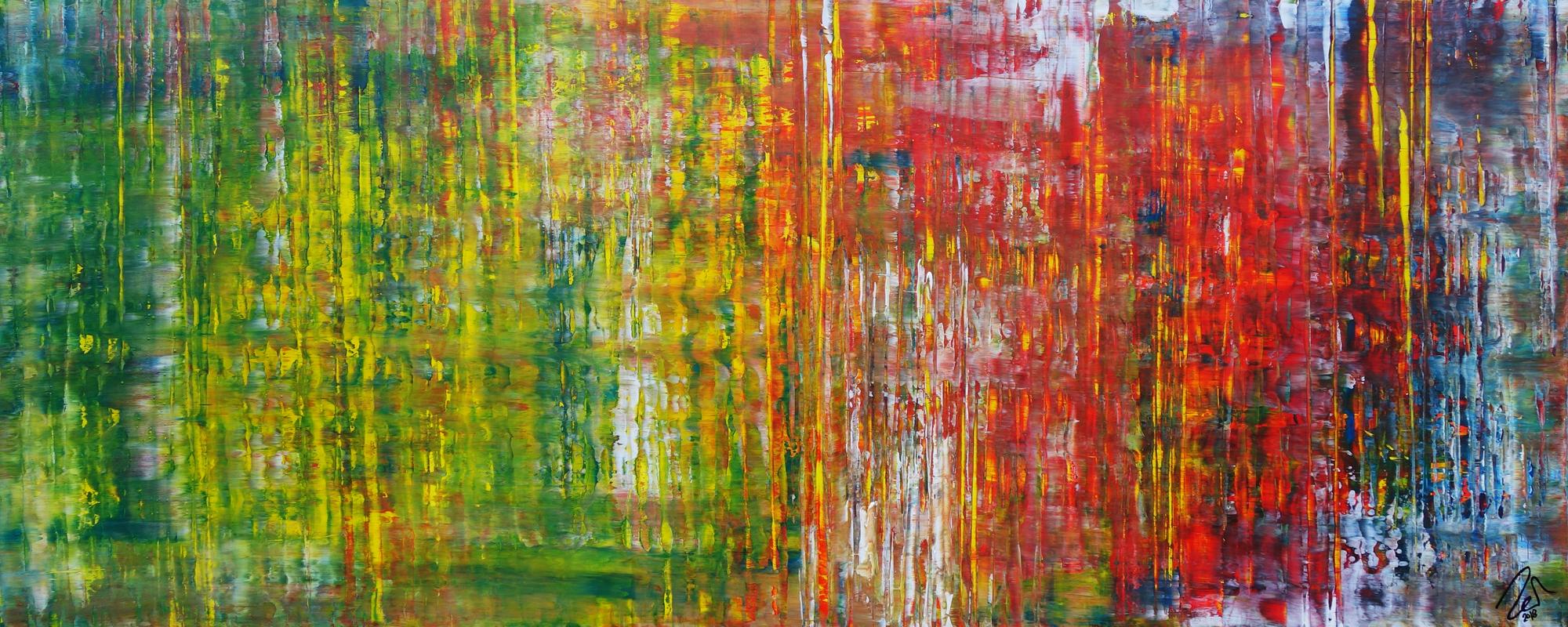 Abstraktes Acrylbild sehr modern in Spachteltechnik viele Farben sehr bunt zeitgenössisch handgemalt