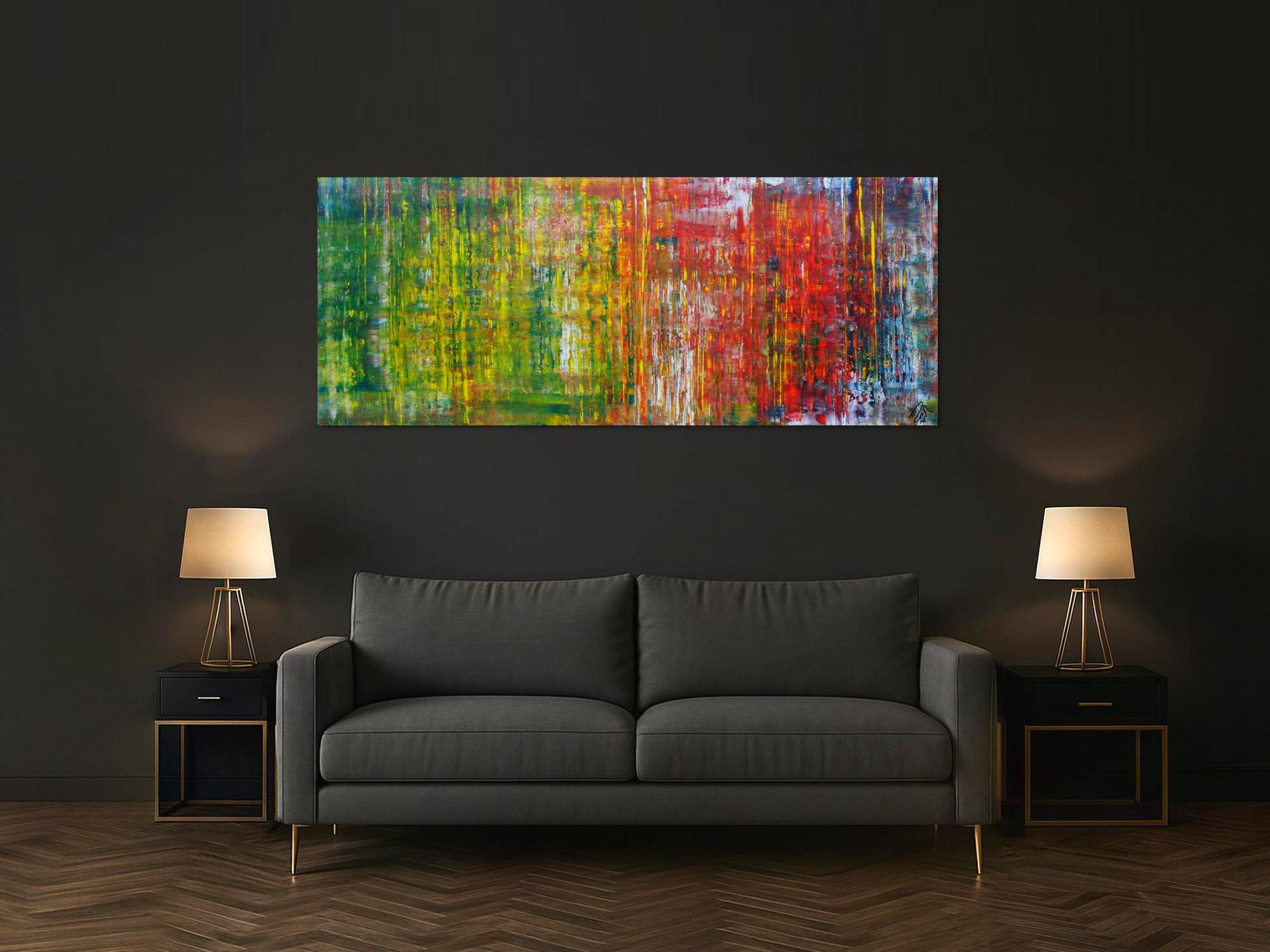 Abstraktes Acrylbild sehr modern in Spachteltechnik viele Farben sehr bunt zeitgenössisch handgemalt