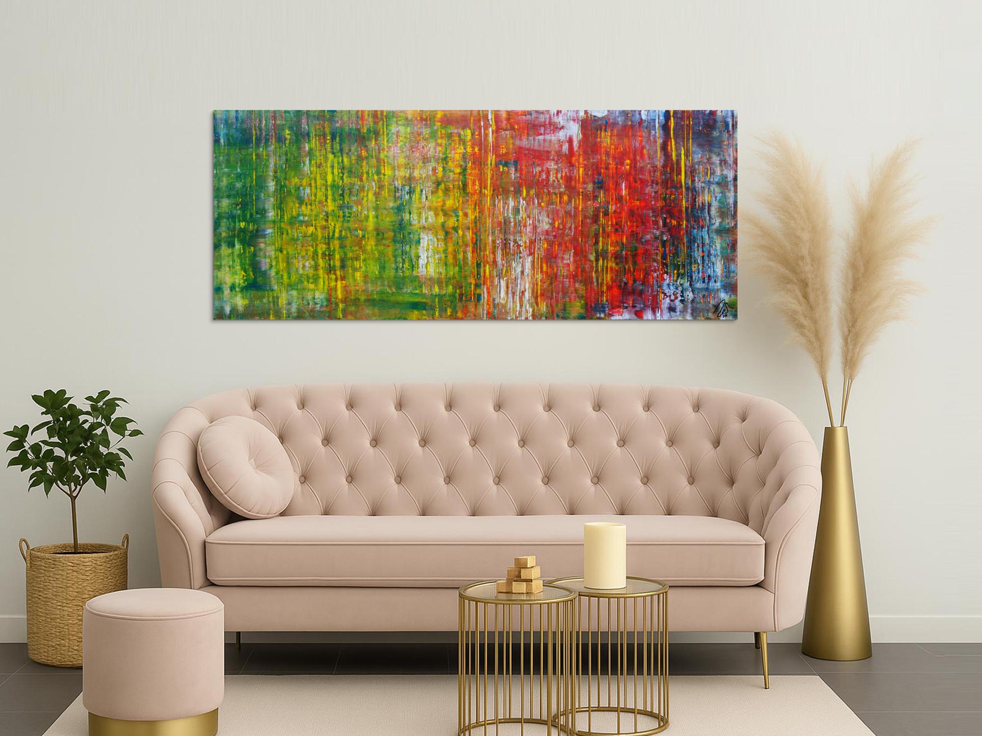 Abstraktes Acrylbild sehr modern in Spachteltechnik viele Farben sehr bunt zeitgenössisch handgemalt