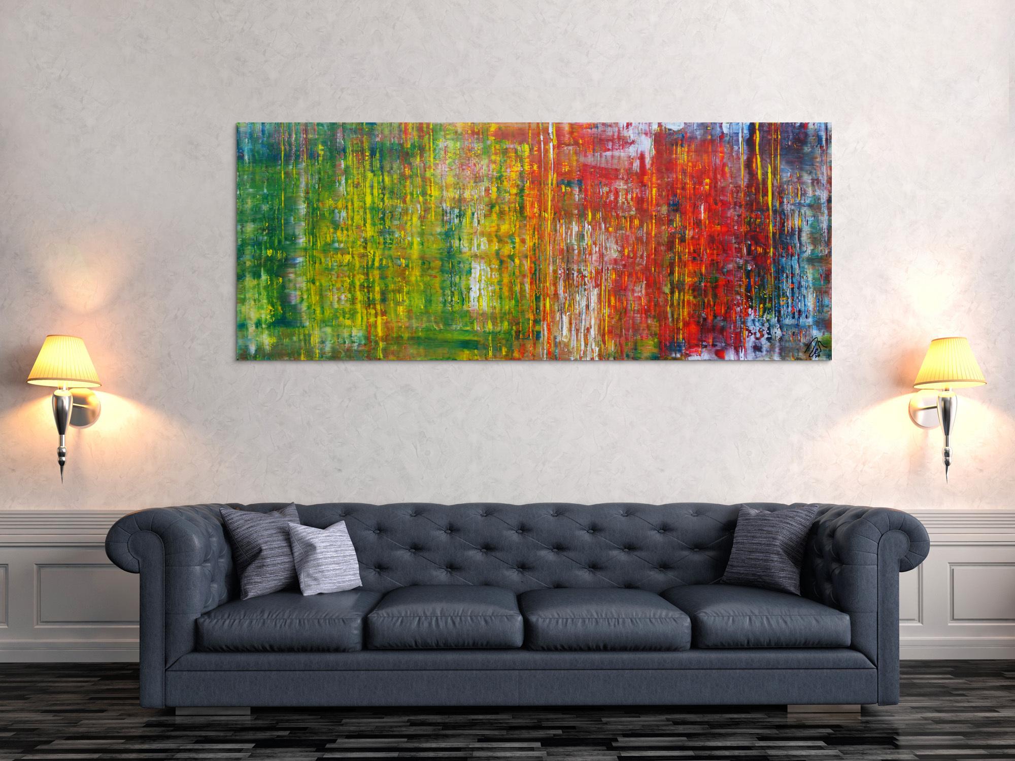 Abstraktes Acrylbild sehr modern in Spachteltechnik viele Farben sehr bunt zeitgenössisch handgemalt