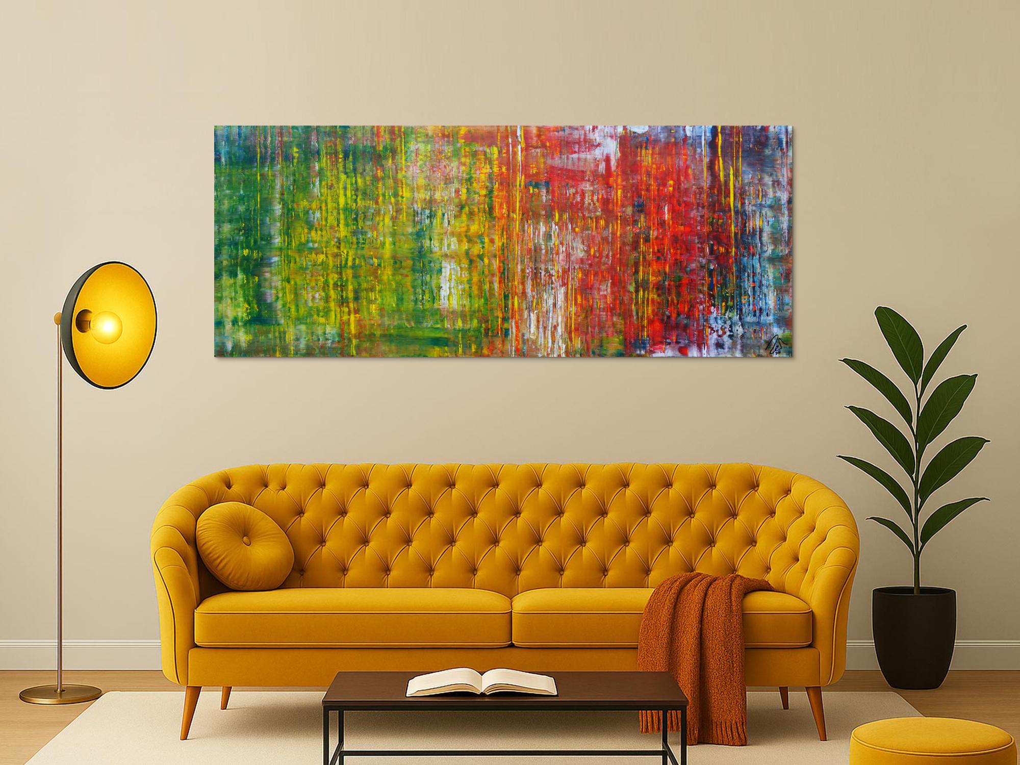 Abstraktes Acrylbild sehr modern in Spachteltechnik viele Farben sehr bunt zeitgenössisch handgemalt