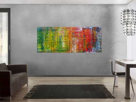 Abstraktes Acrylbild sehr modern in Spachteltechnik viele Farben sehr bunt zeitgenössisch handgemalt