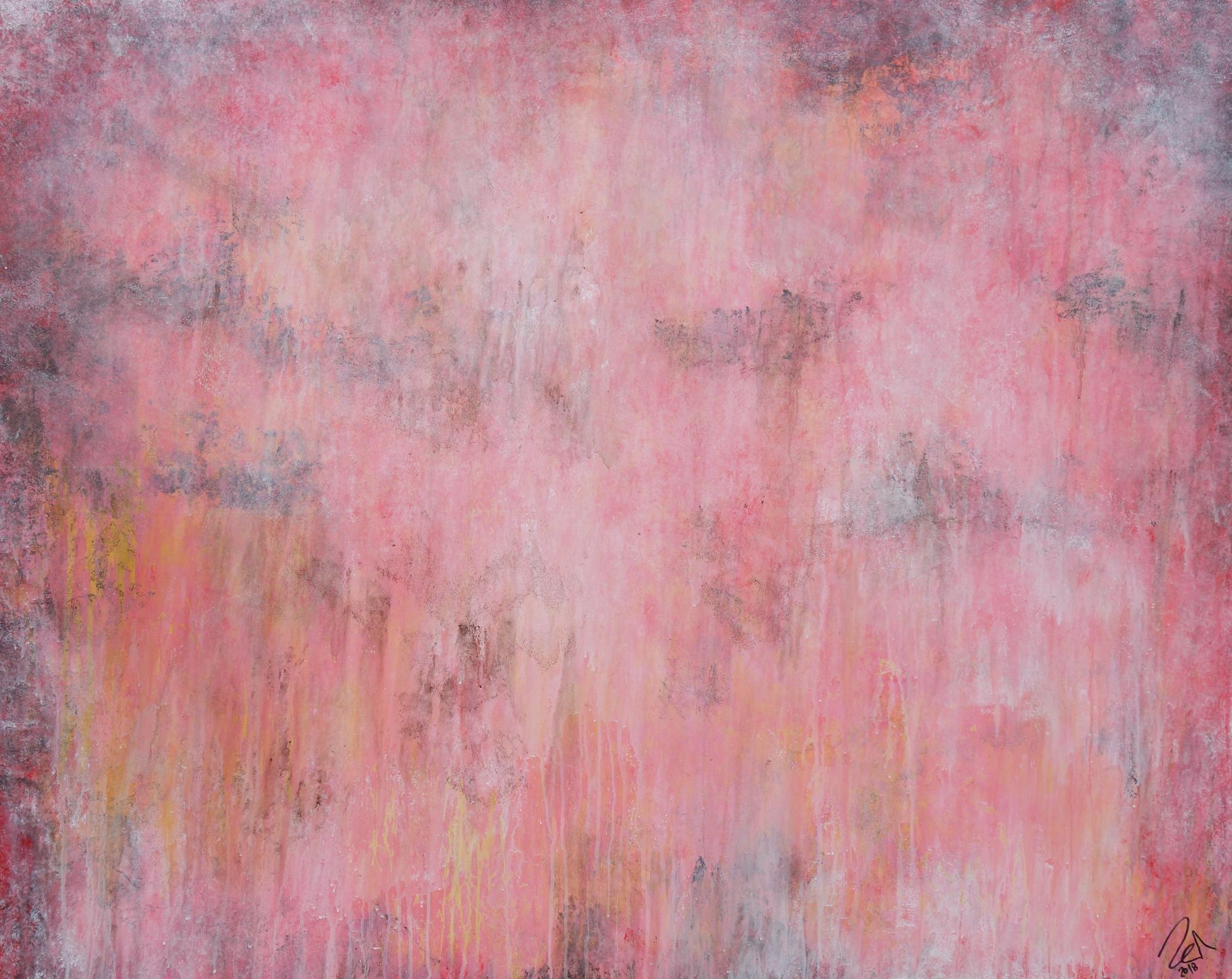 Abstraktes Acrylbild helle Farben blass rosa altrosa gelb anthrazit sehr modern schlicht zeitgenössisch handgemalt