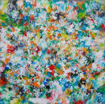 Abstraktes Acrylbild sehr bunt viele Farben zeitgenössisch modern handgemalt