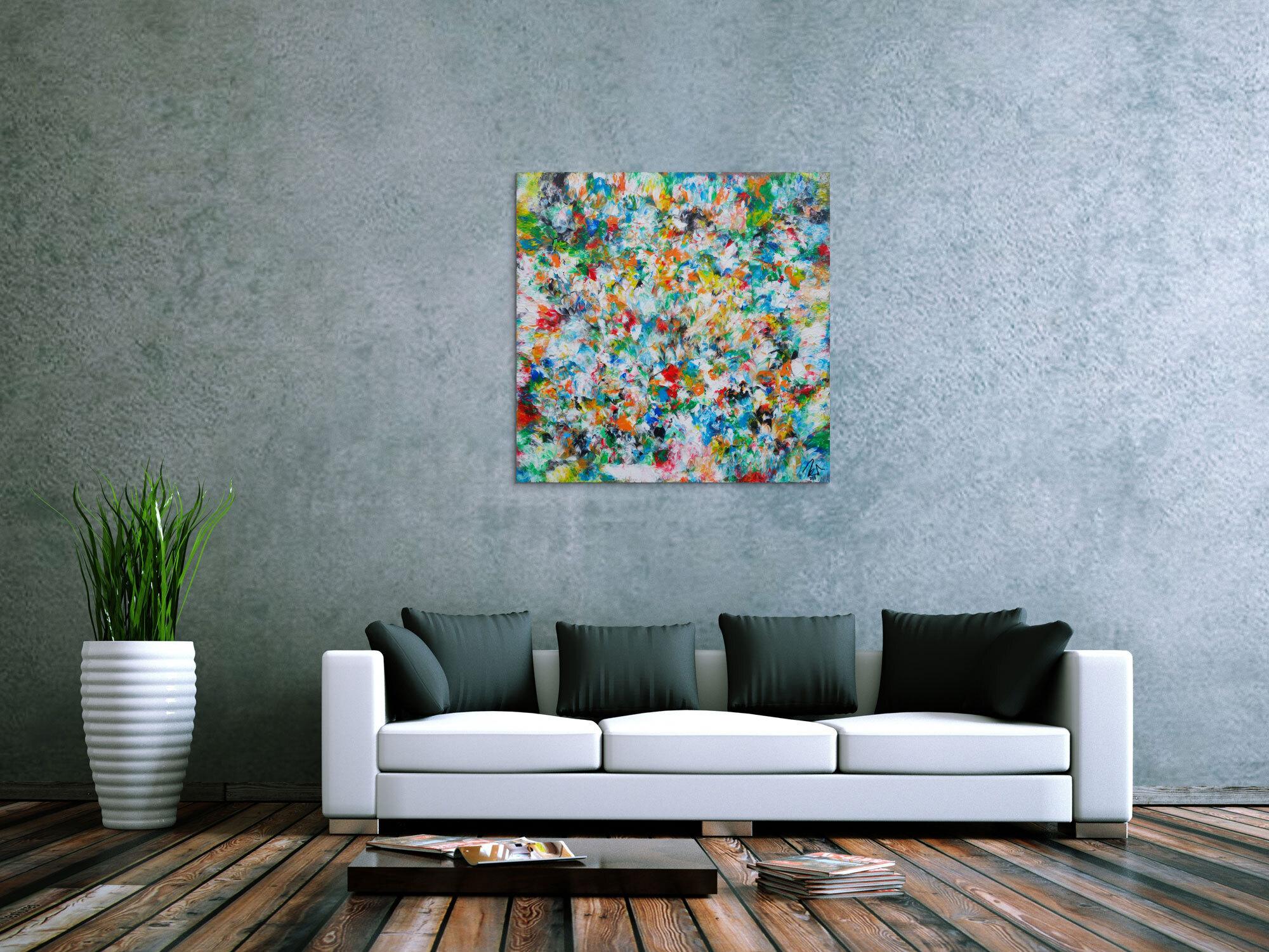 Abstraktes Acrylbild sehr bunt viele Farben zeitgenössisch modern handgemalt