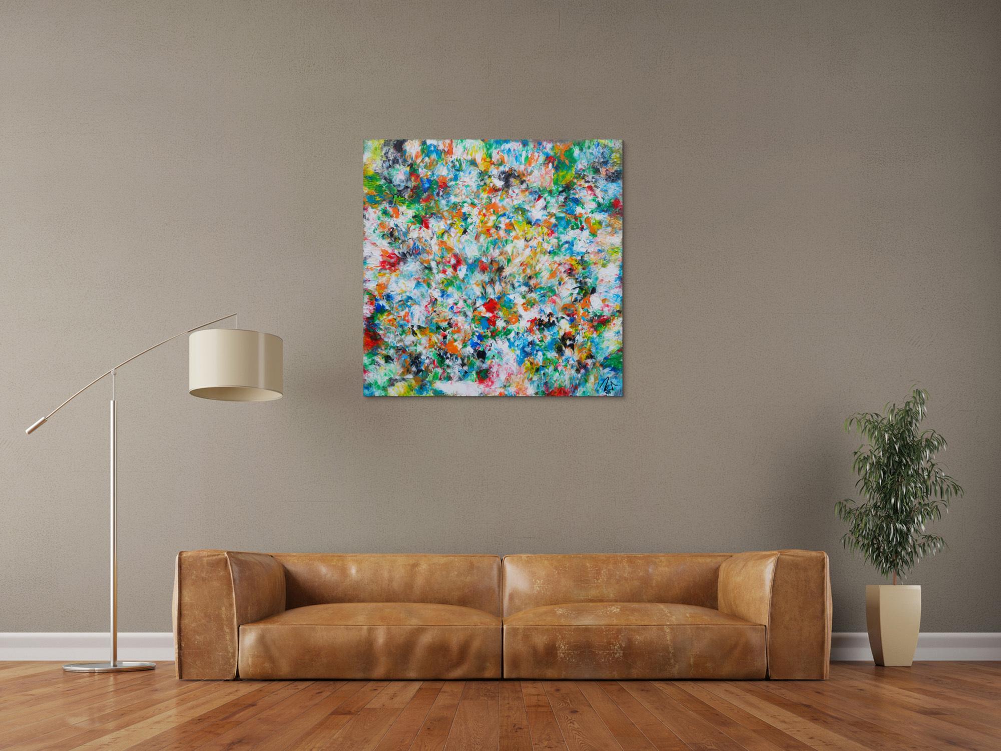 Abstraktes Acrylbild sehr bunt viele Farben zeitgenössisch modern handgemalt