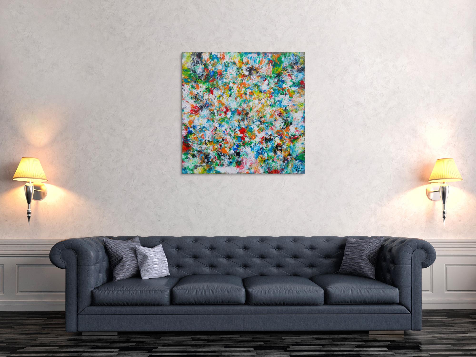 Abstraktes Acrylbild sehr bunt viele Farben zeitgenössisch modern handgemalt