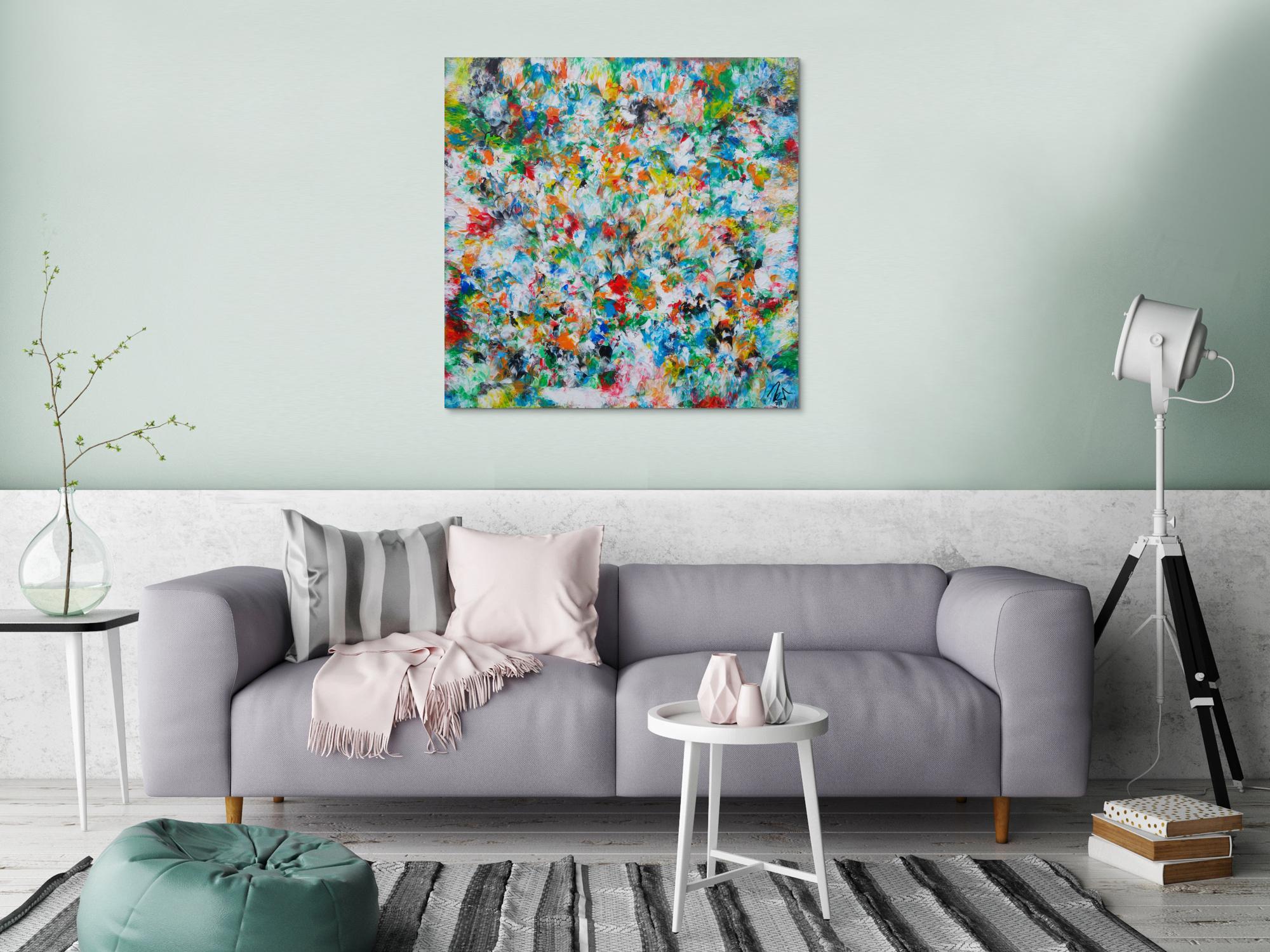 Abstraktes Acrylbild sehr bunt viele Farben zeitgenössisch modern handgemalt