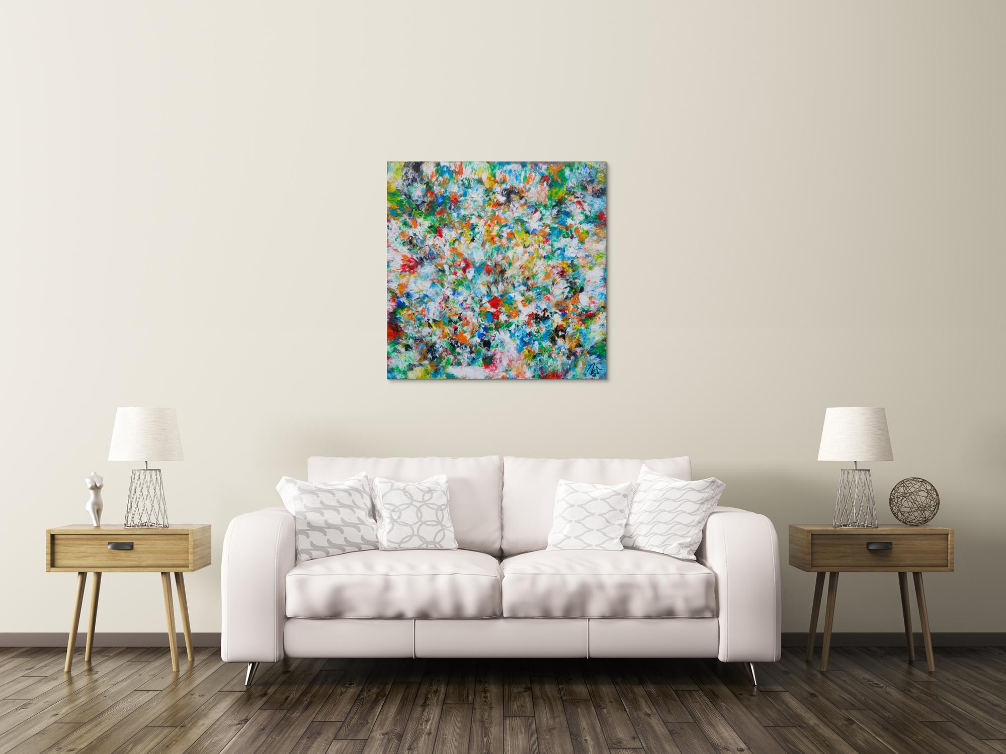 Abstraktes Acrylbild sehr bunt viele Farben zeitgenössisch modern handgemalt