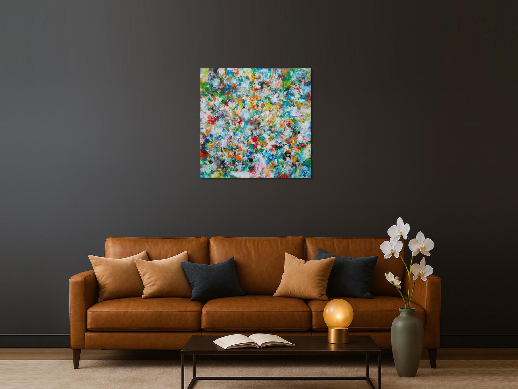 Abstraktes Acrylbild sehr bunt viele Farben zeitgenössisch modern handgemalt