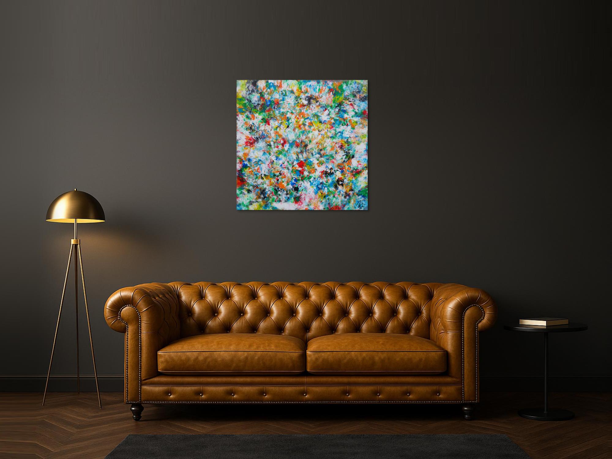 Abstraktes Acrylbild sehr bunt viele Farben zeitgenössisch modern handgemalt