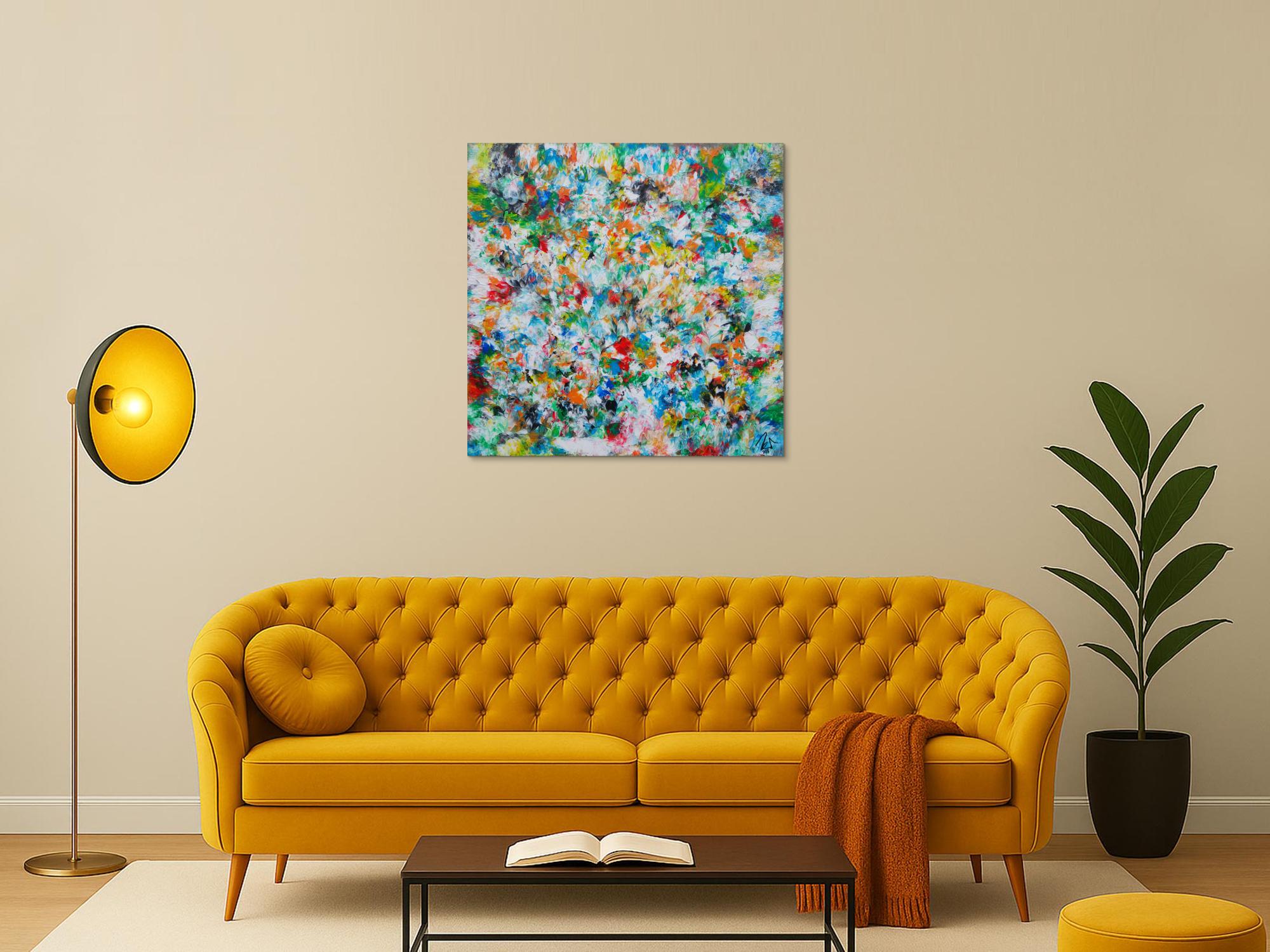 Abstraktes Acrylbild sehr bunt viele Farben zeitgenössisch modern handgemalt