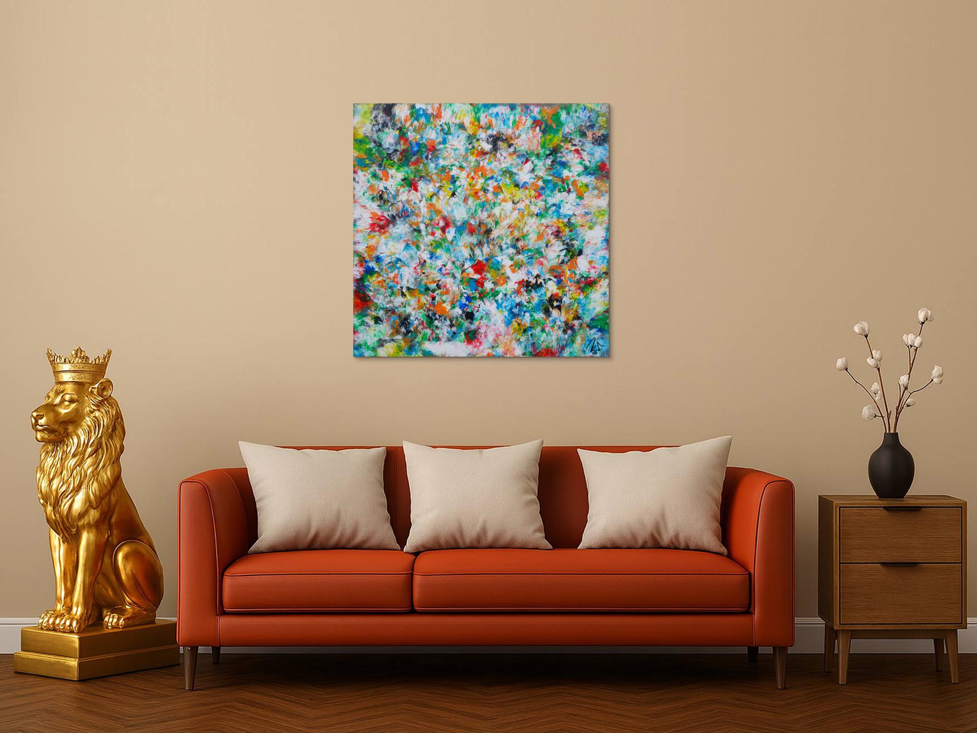 Abstraktes Acrylbild sehr bunt viele Farben zeitgenössisch modern handgemalt