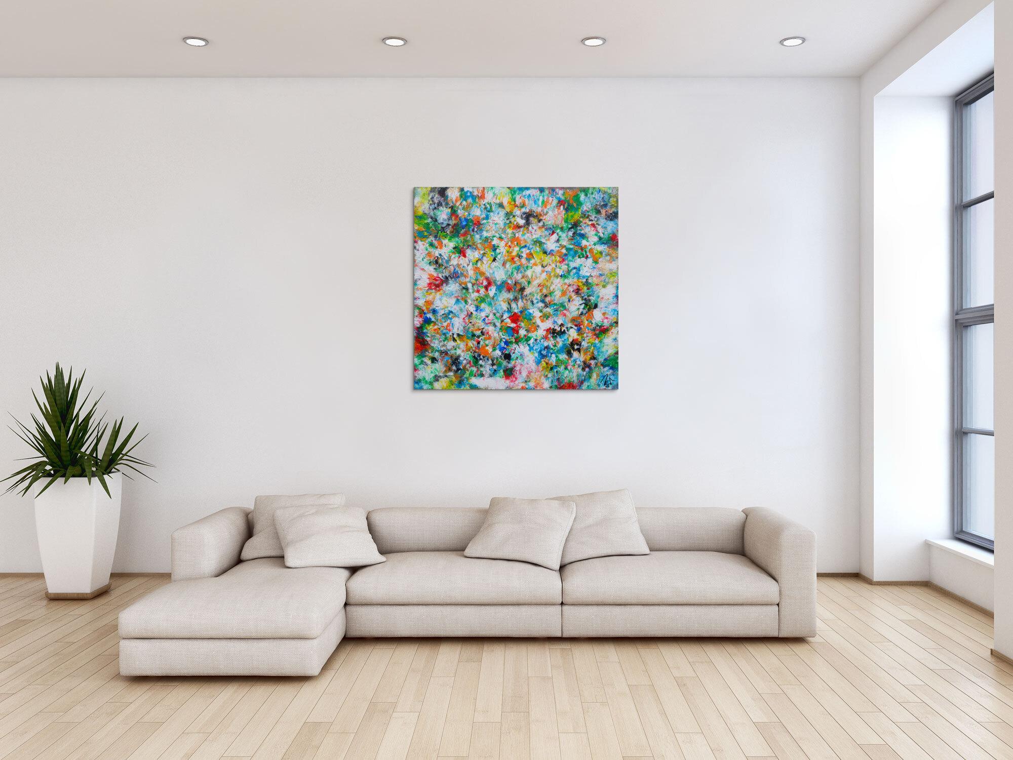 Abstraktes Acrylbild sehr bunt viele Farben zeitgenössisch modern handgemalt