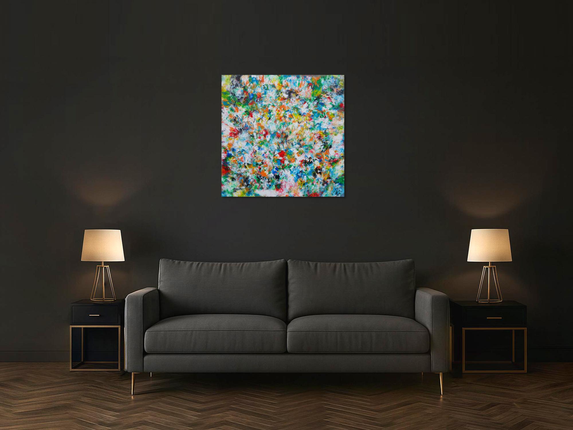 Abstraktes Acrylbild sehr bunt viele Farben zeitgenössisch modern handgemalt