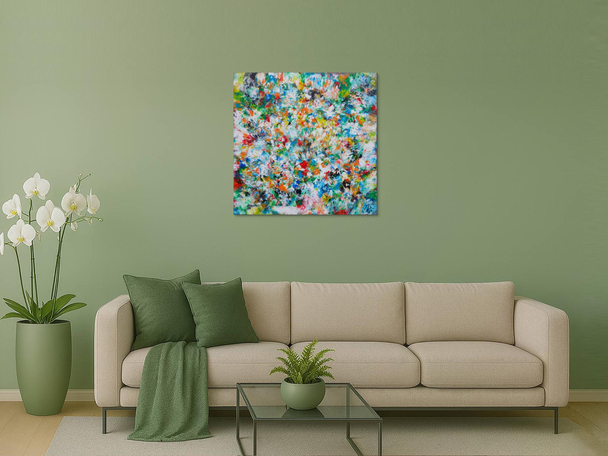 Abstraktes Acrylbild sehr bunt viele Farben zeitgenössisch modern handgemalt