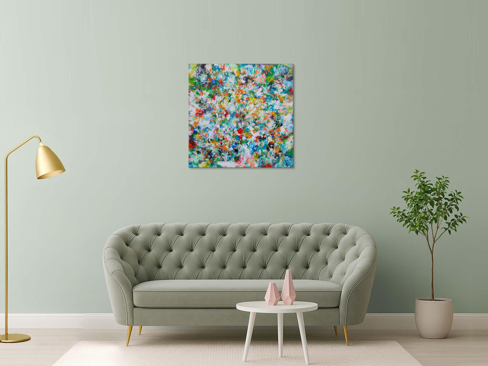 Abstraktes Acrylbild sehr bunt viele Farben zeitgenössisch modern handgemalt