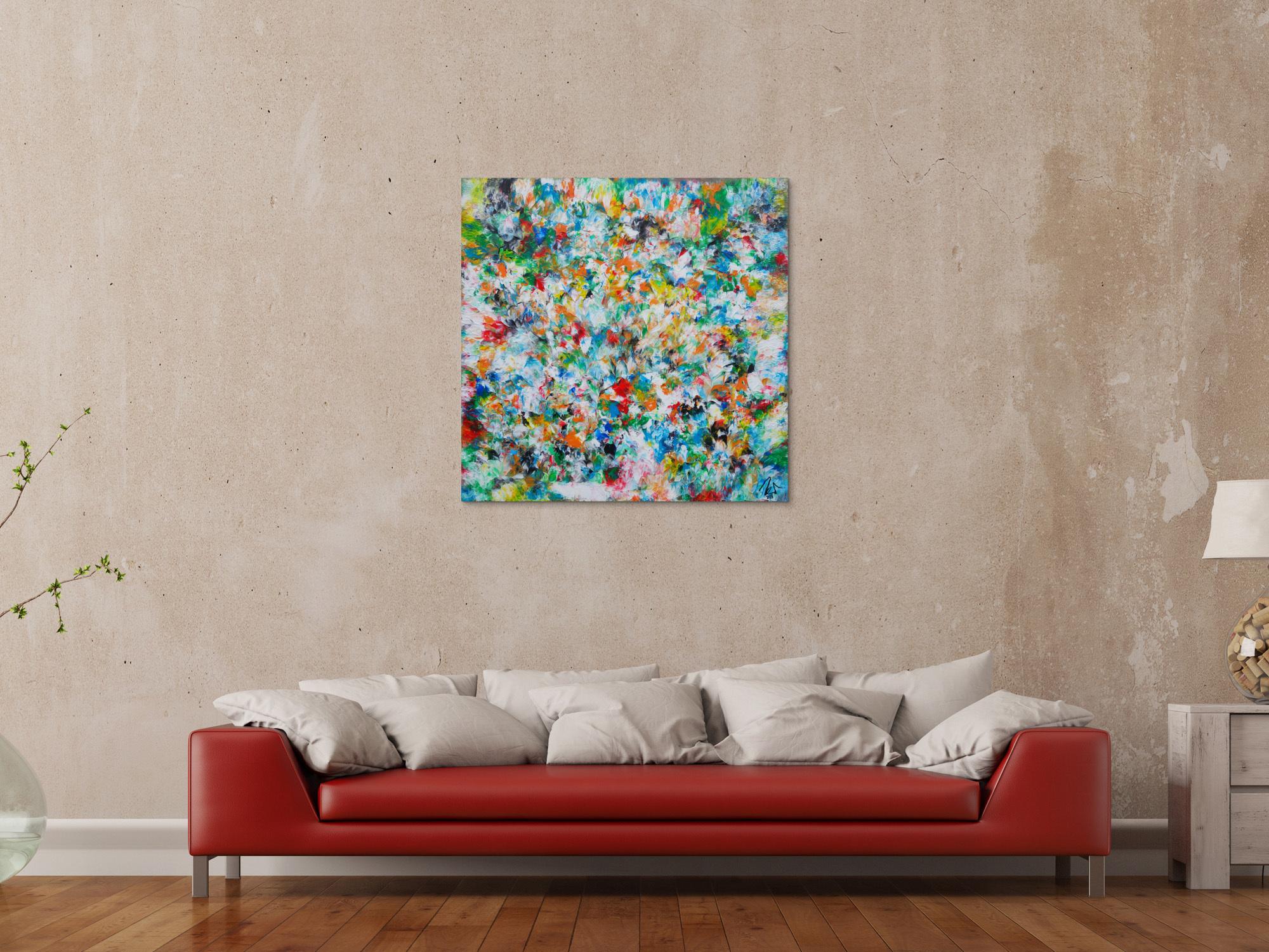 Abstraktes Acrylbild sehr bunt viele Farben zeitgenössisch modern handgemalt