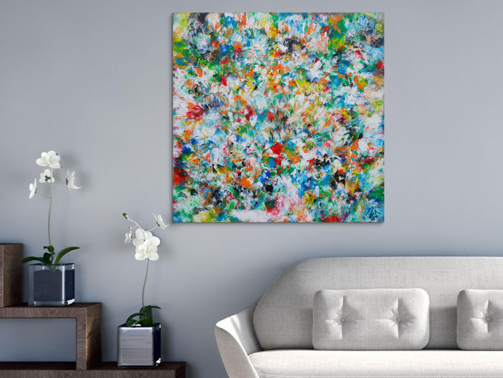 Abstraktes Acrylbild sehr bunt viele Farben zeitgenössisch modern handgemalt