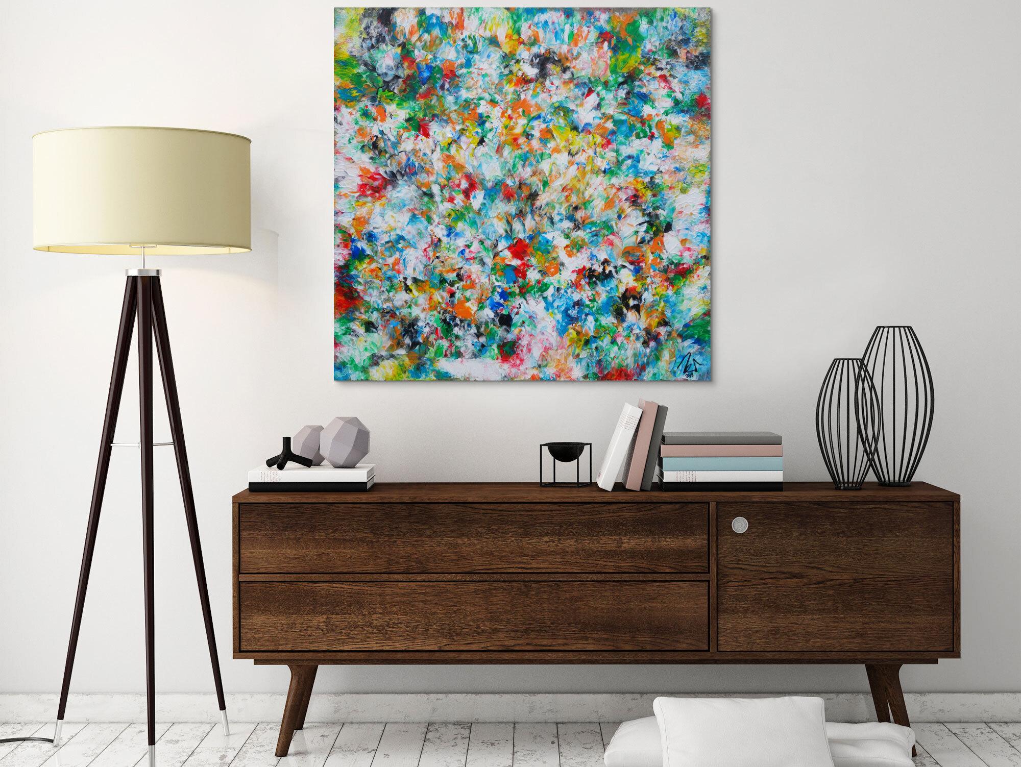 Abstraktes Acrylbild sehr bunt viele Farben zeitgenössisch modern handgemalt