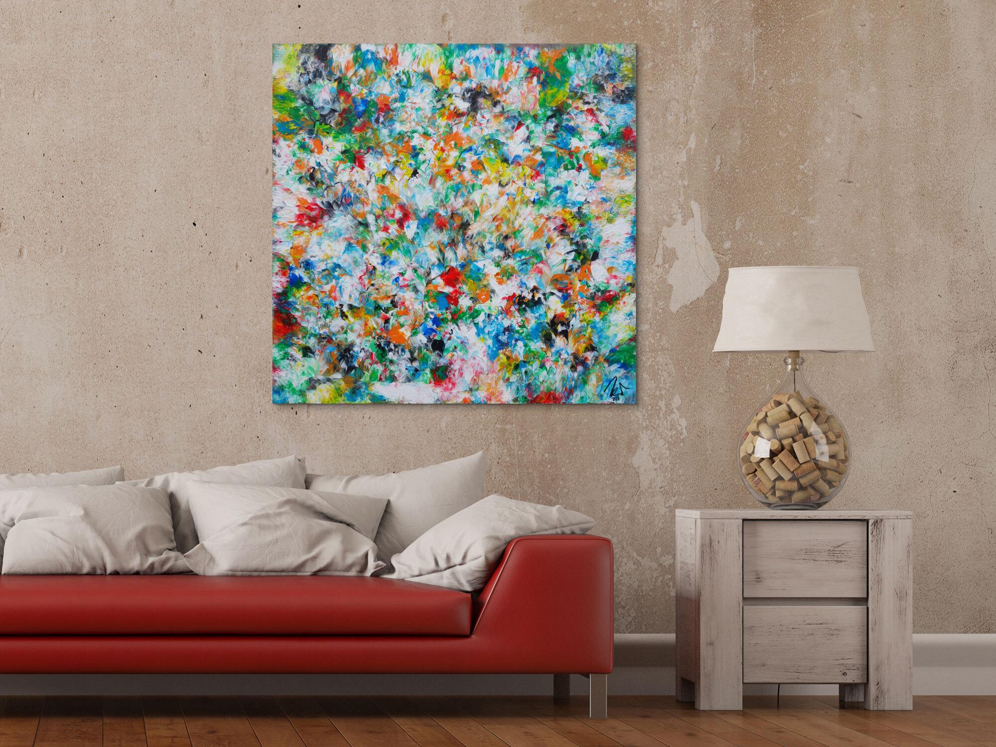 Abstraktes Acrylbild sehr bunt viele Farben zeitgenössisch modern handgemalt