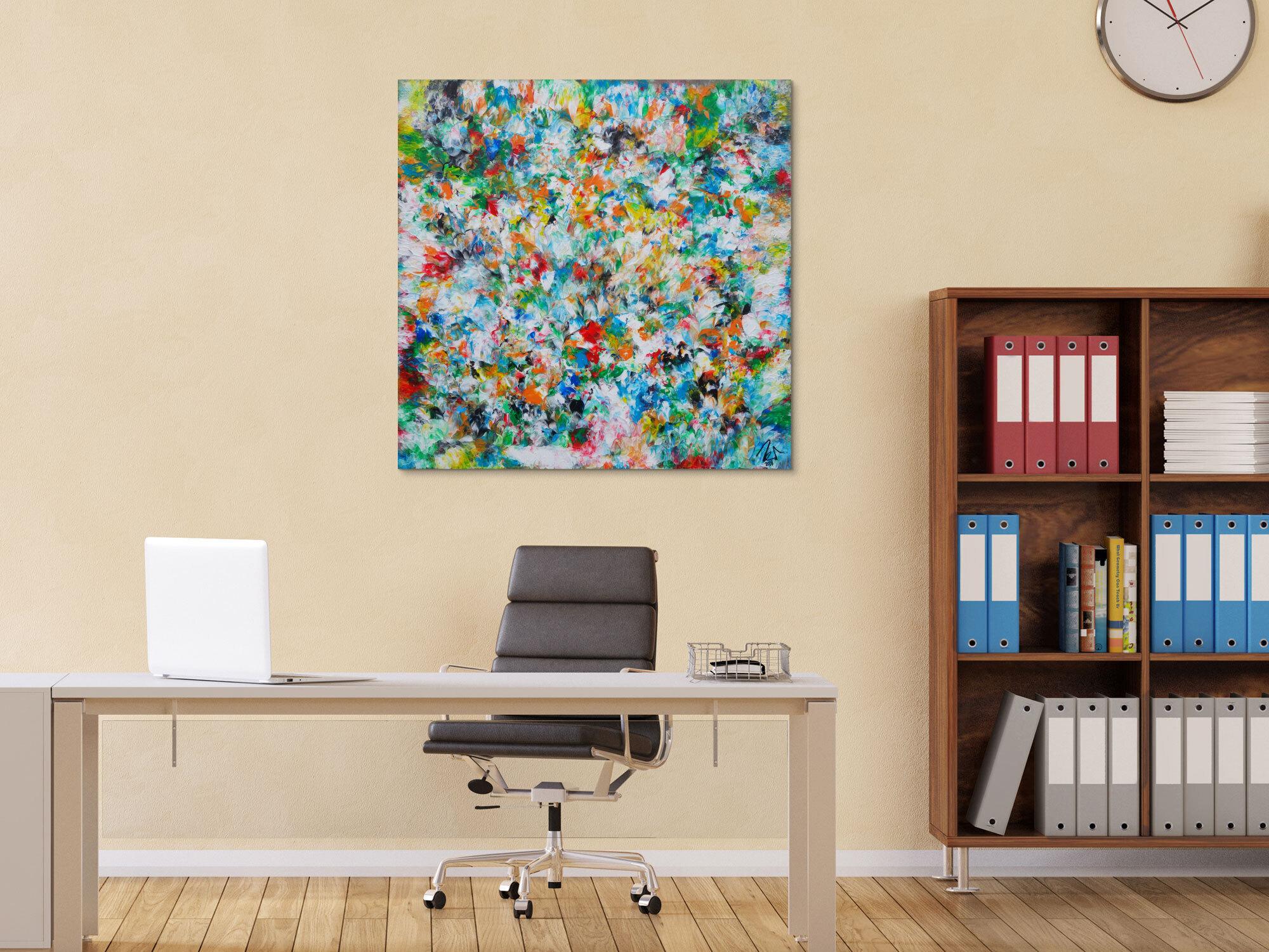 Abstraktes Acrylbild sehr bunt viele Farben zeitgenössisch modern handgemalt