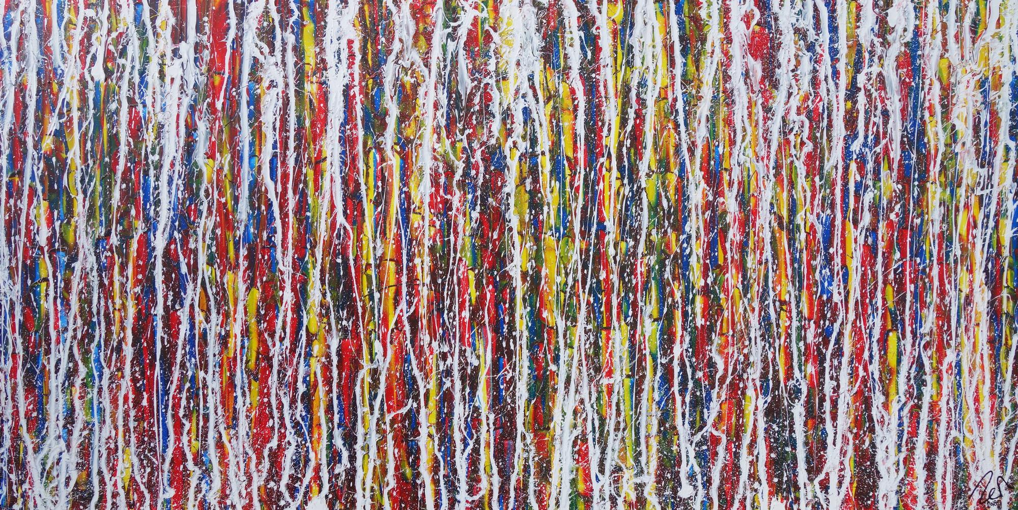 Abstraktes Acrylbild sehr bunt Action Painting sehr modern viele Farben zeitgenössisch modern