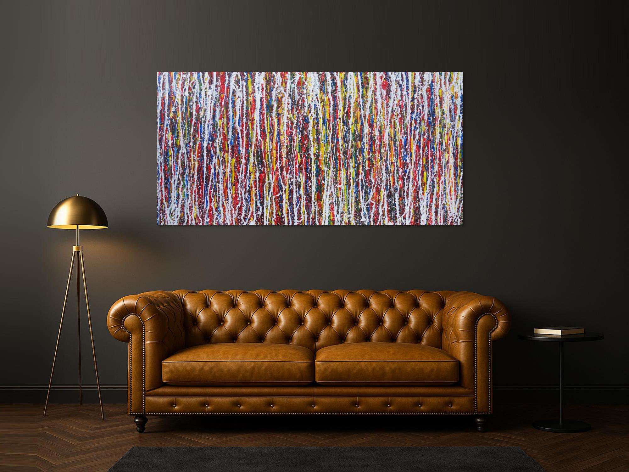 Abstraktes Acrylbild sehr bunt Action Painting sehr modern viele Farben zeitgenössisch modern