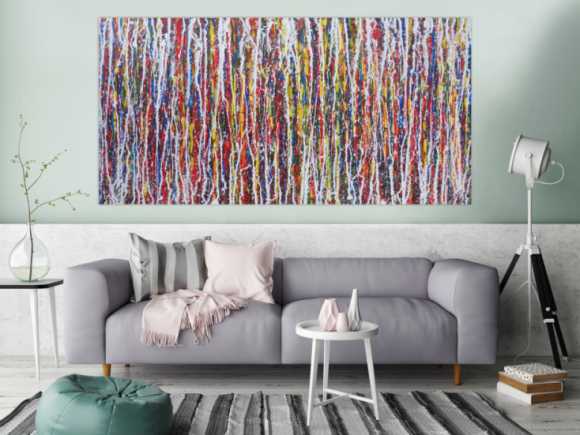 Abstraktes Acrylbild sehr bunt Action Painting sehr modern viele Farben zeitgenössisch modern
