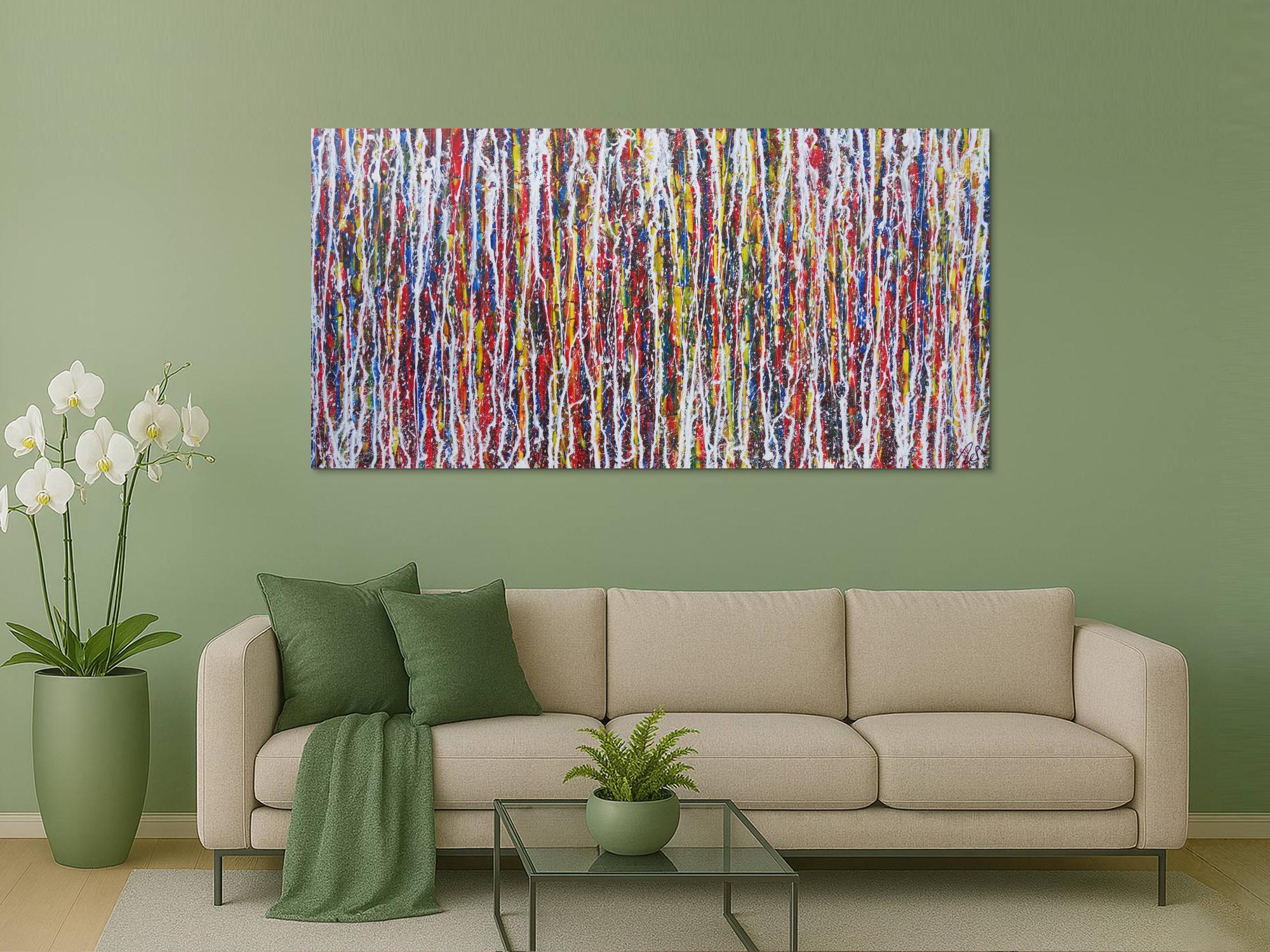 Abstraktes Acrylbild sehr bunt Action Painting sehr modern viele Farben zeitgenössisch modern