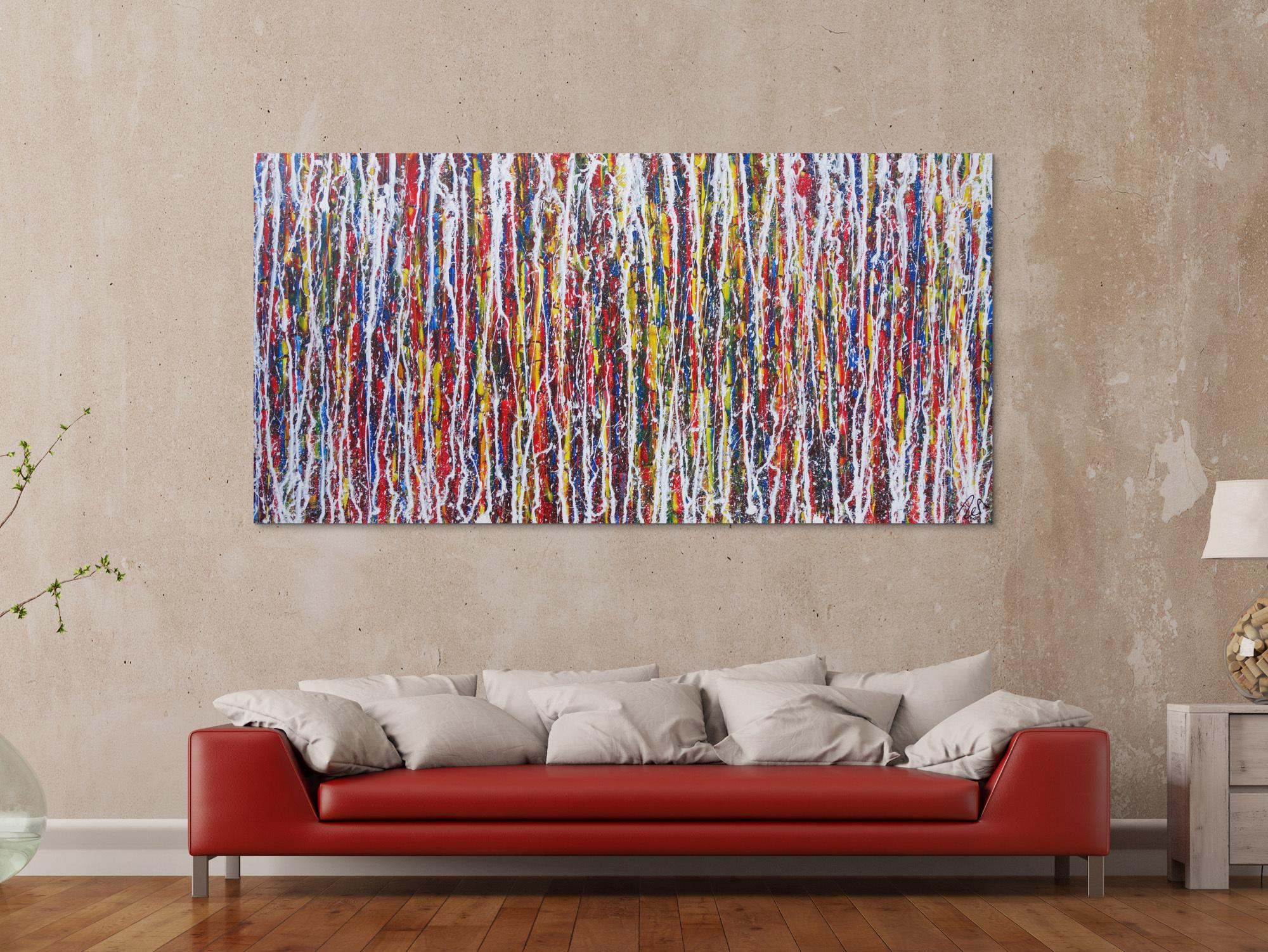 Abstraktes Acrylbild sehr bunt Action Painting sehr modern viele Farben zeitgenössisch modern