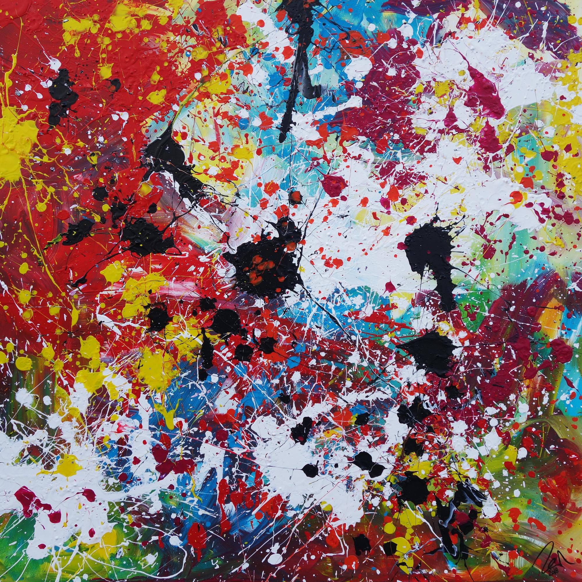 Abstraktes Acrylbild sehr bunt Action Painting Splash Art zeitgenössisch expressionistisch modern