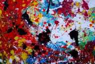Detailaufnahme Abstraktes Acrylbild sehr bunt Action Painting Splash Art zeitgenössisch expressionistisch modern