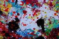 Detailaufnahme Abstraktes Acrylbild sehr bunt Action Painting Splash Art zeitgenössisch expressionistisch modern