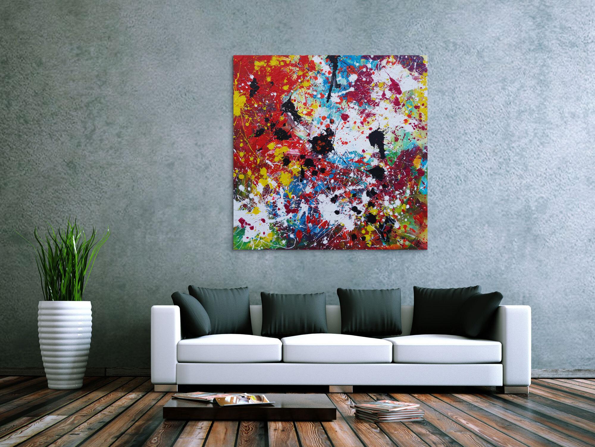 Abstraktes Acrylbild sehr bunt Action Painting Splash Art zeitgenössisch expressionistisch modern