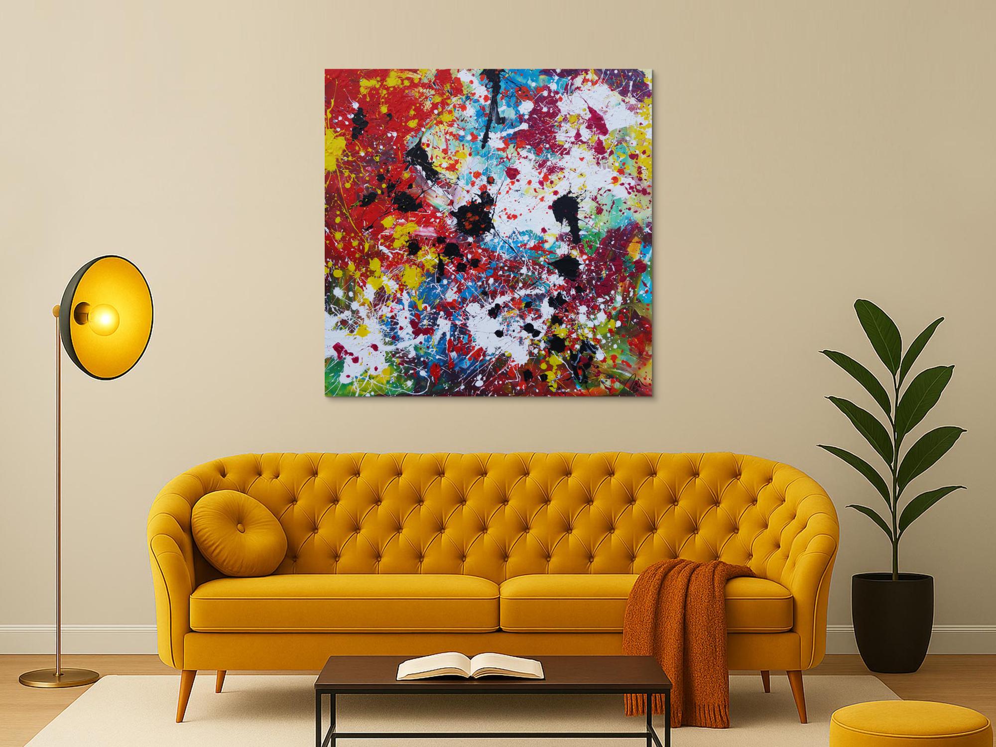 Abstraktes Acrylbild sehr bunt Action Painting Splash Art zeitgenössisch expressionistisch modern