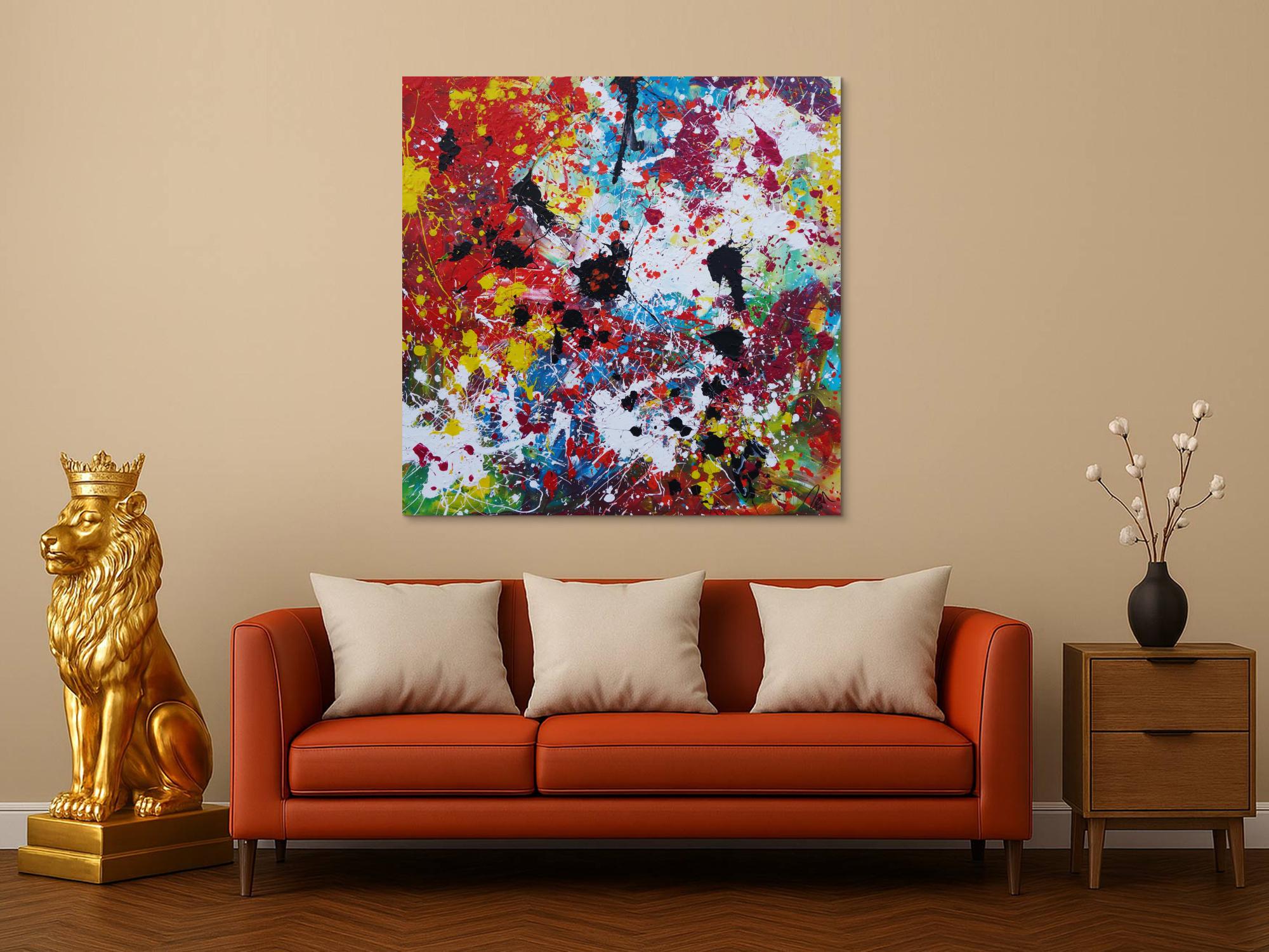 Abstraktes Acrylbild sehr bunt Action Painting Splash Art zeitgenössisch expressionistisch modern