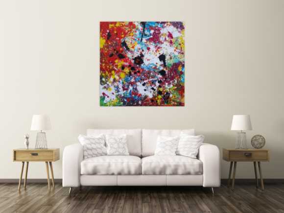 Abstraktes Acrylbild sehr bunt Action Painting Splash Art zeitgenössisch expressionistisch modern