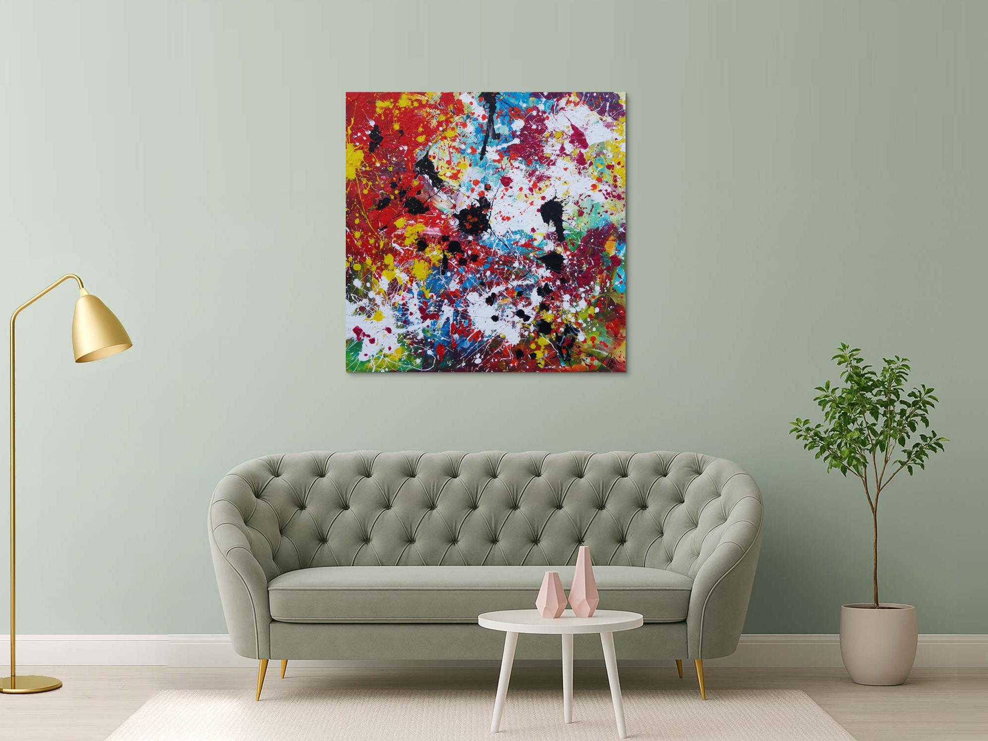 Abstraktes Acrylbild sehr bunt Action Painting Splash Art zeitgenössisch expressionistisch modern