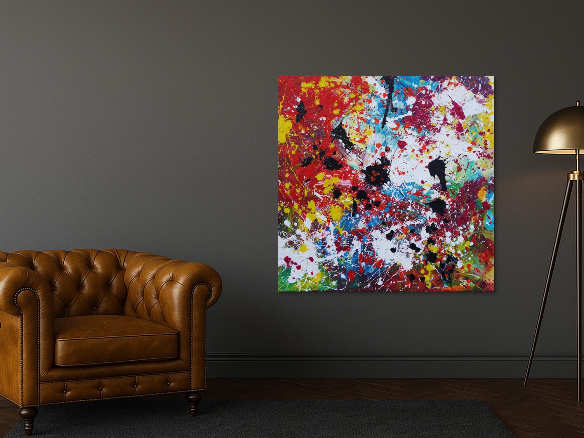 Abstraktes Acrylbild sehr bunt Action Painting Splash Art zeitgenössisch expressionistisch modern