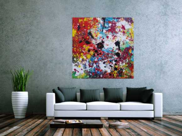 Abstraktes Acrylbild sehr bunt Action Painting Splash Art zeitgenössisch expressionistisch modern