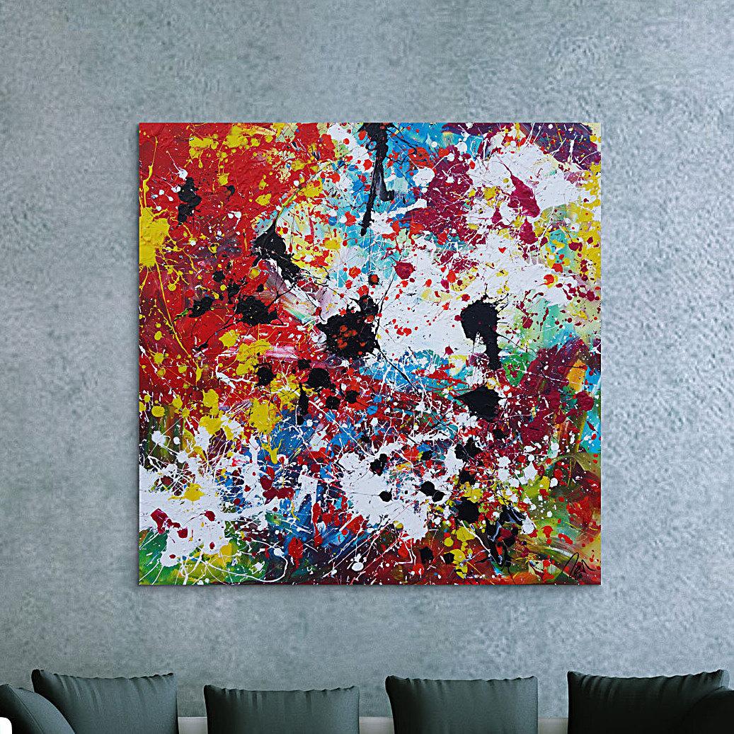 Abstraktes Acrylbild sehr bunt Action Painting Splash Art zeitgenössisch expressionistisch modern
