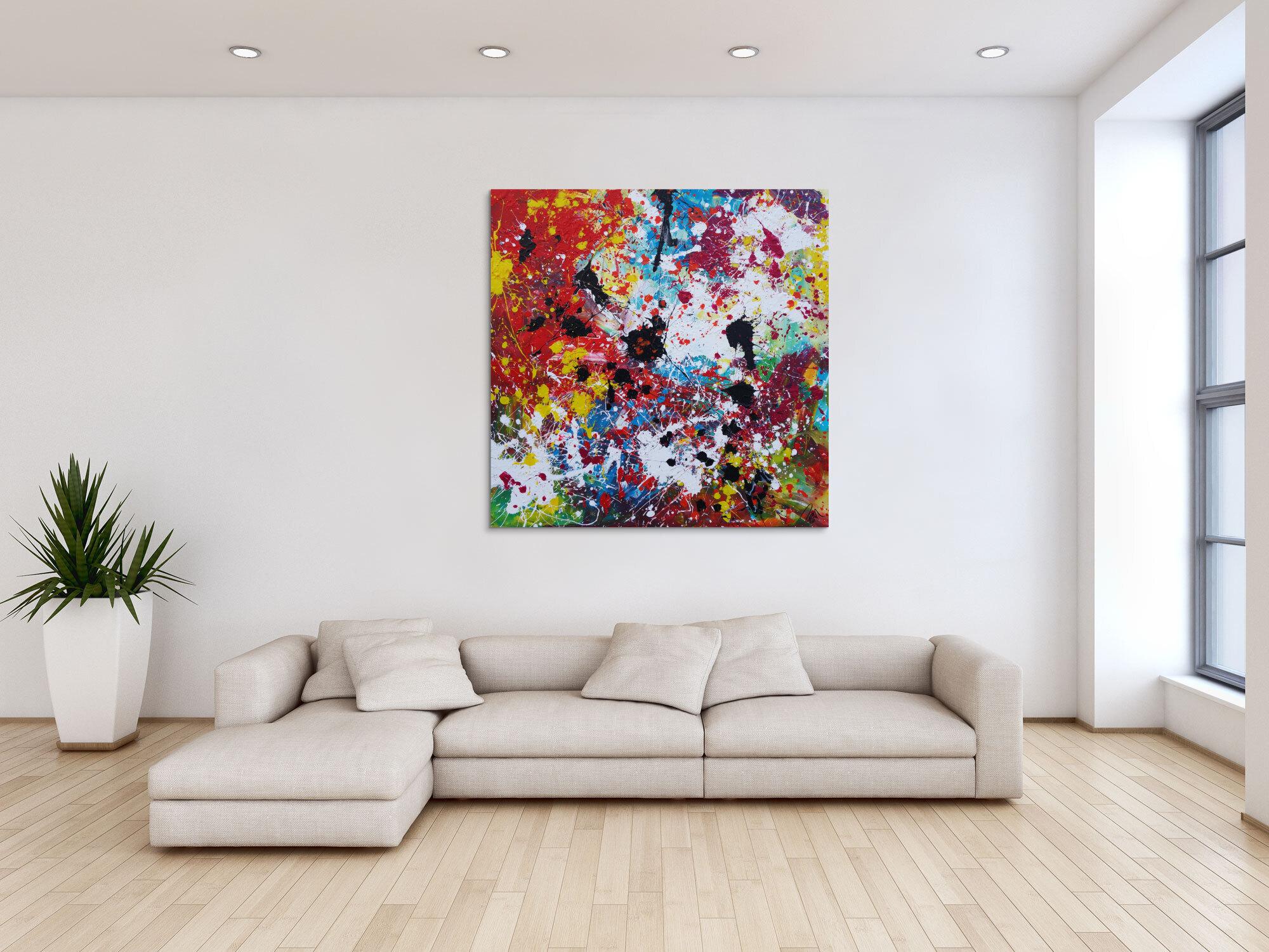 Abstraktes Acrylbild sehr bunt Action Painting Splash Art zeitgenössisch expressionistisch modern