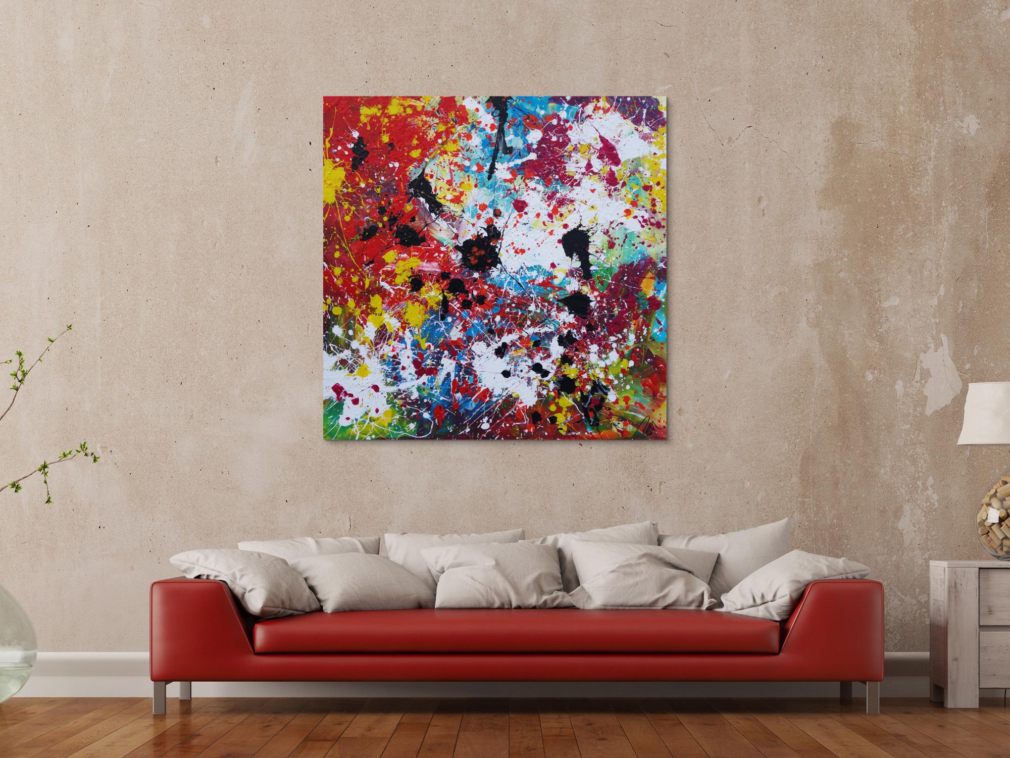 Abstraktes Acrylbild sehr bunt Action Painting Splash Art zeitgenössisch expressionistisch modern