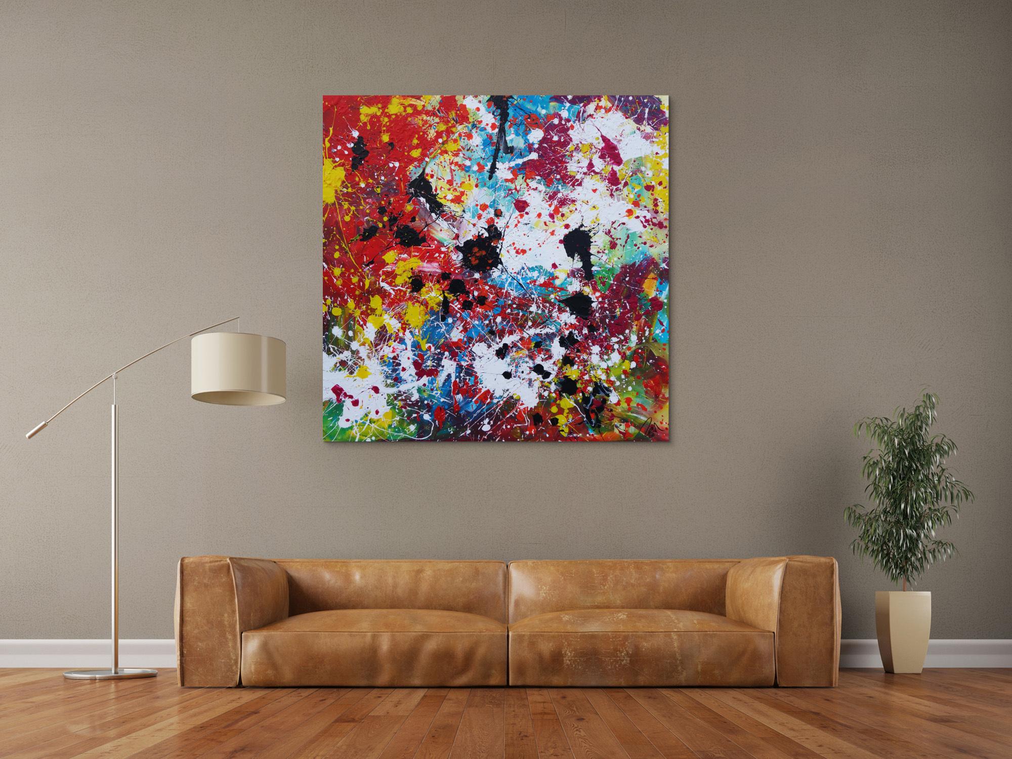 Abstraktes Acrylbild sehr bunt Action Painting Splash Art zeitgenössisch expressionistisch modern