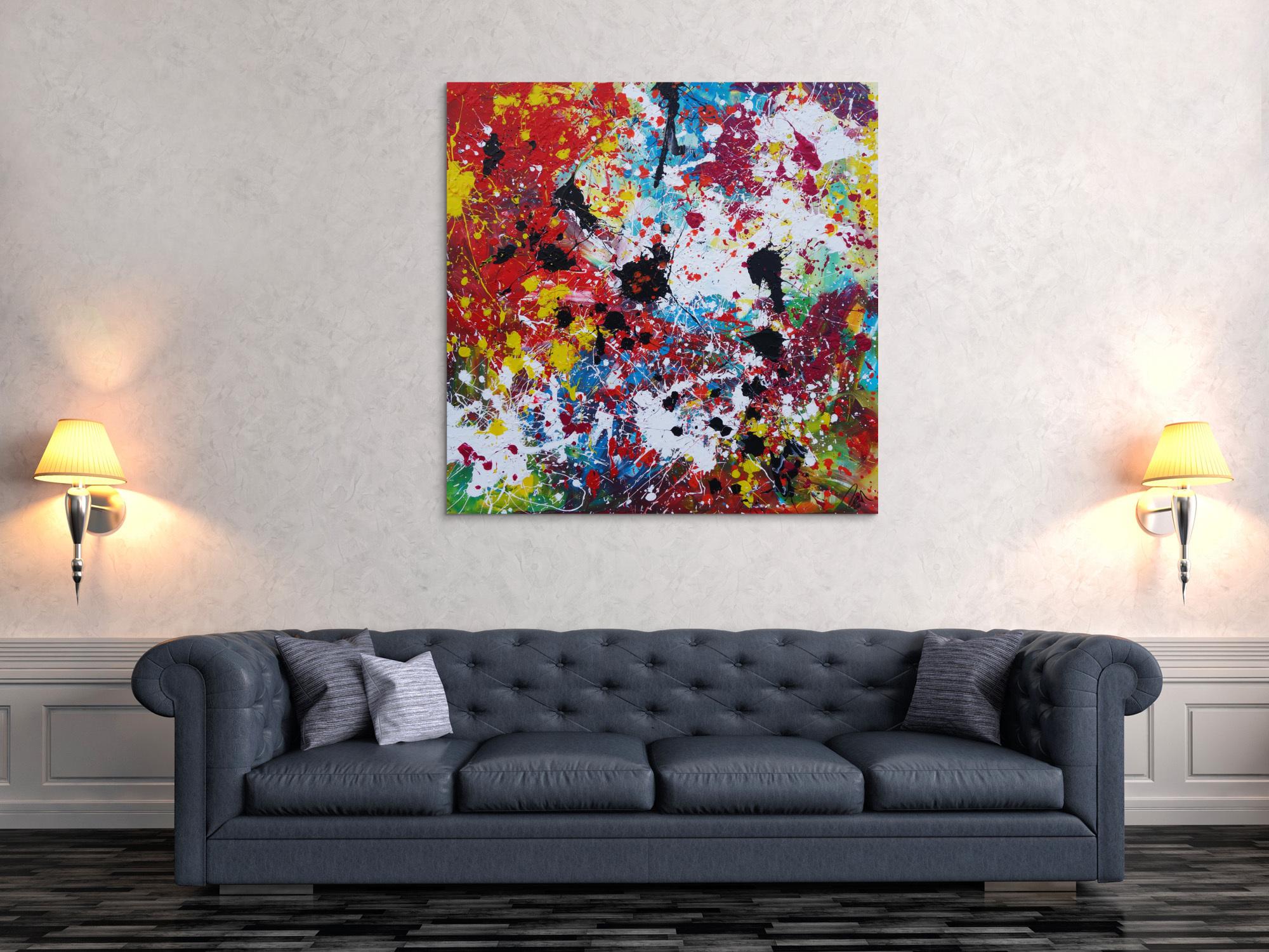 Abstraktes Acrylbild sehr bunt Action Painting Splash Art zeitgenössisch expressionistisch modern