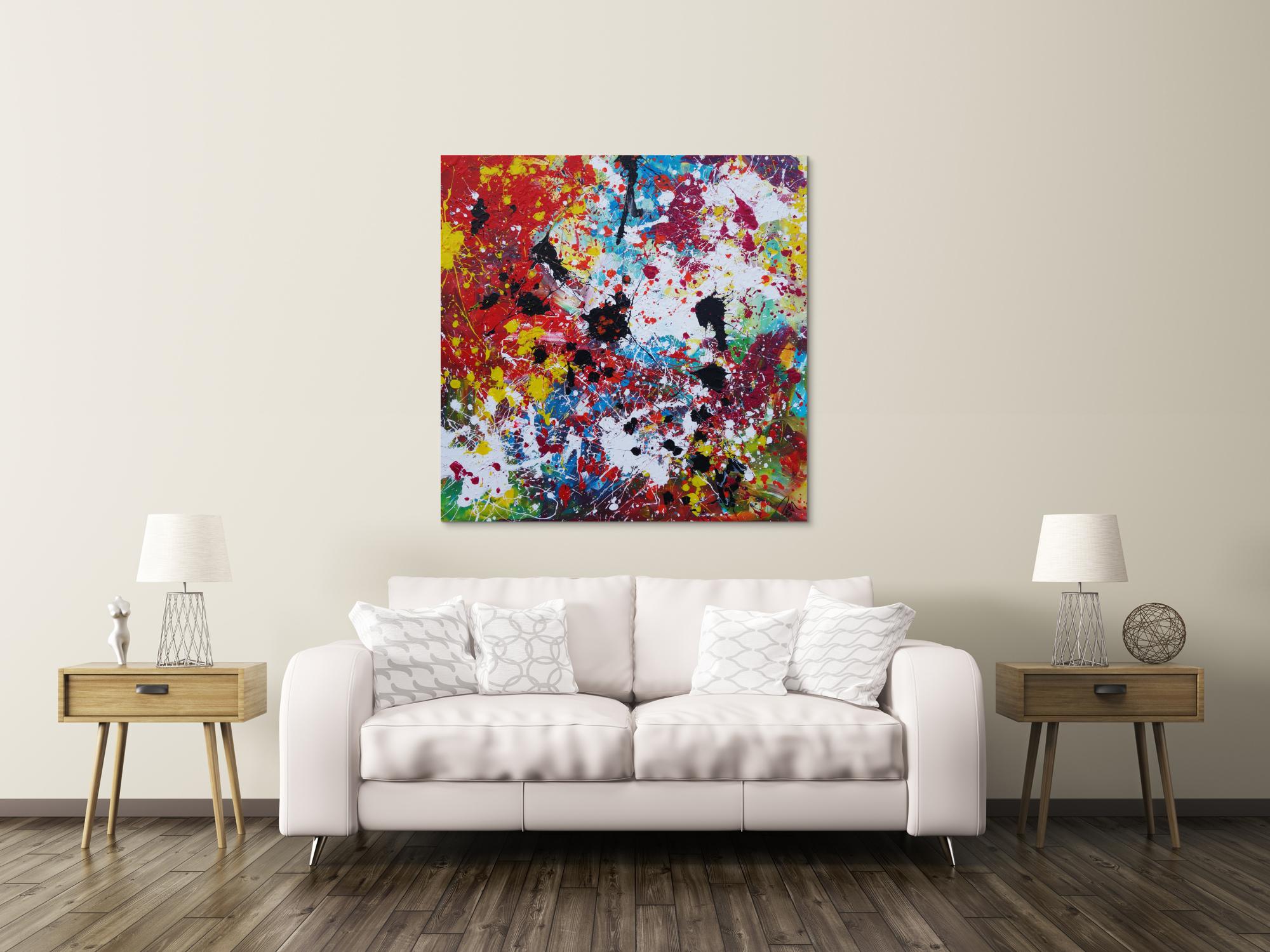 Abstraktes Acrylbild sehr bunt Action Painting Splash Art zeitgenössisch expressionistisch modern